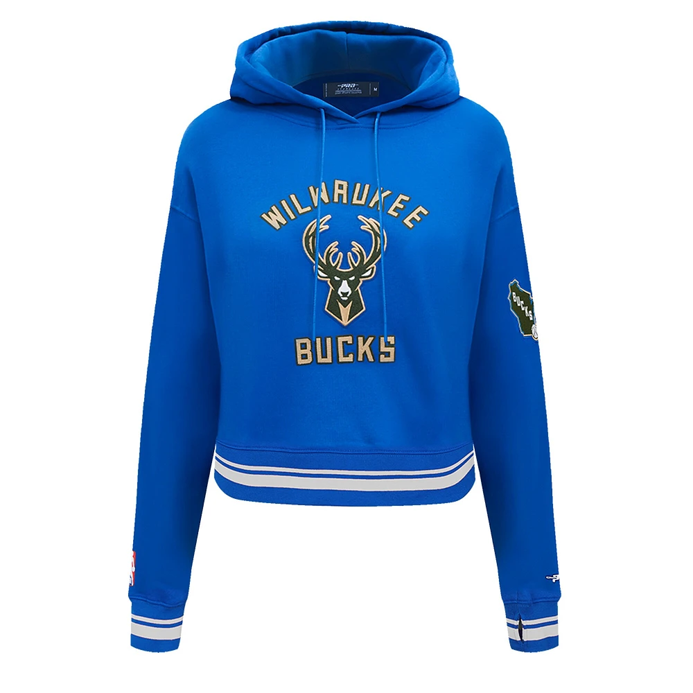 Sweat à capuche court en chenille pour femme Pro Standard Blue Milwaukee Bucks City Edition 2024/25