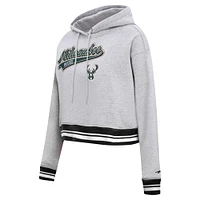 Women's Pro Standard Heather Gray Milwaukee Bucks Script Tail Cropped Pullover Hoodie