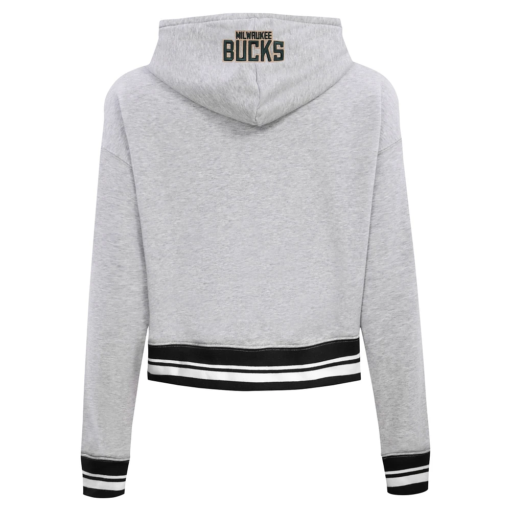 Sweat à capuche court Pro Standard Heather Grey Milwaukee Bucks Script Tail pour femmes