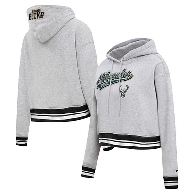 Women's Pro Standard Heather Gray Milwaukee Bucks Script Tail Cropped Pullover Hoodie