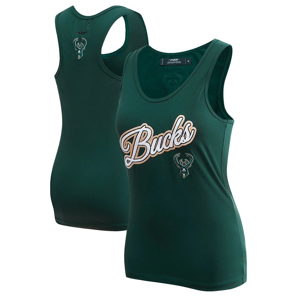 Débardeur Pro Standard Hunter Green Milwaukee Bucks Script pour femmes