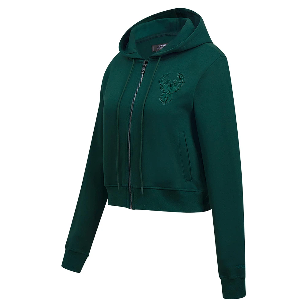 Sweat à capuche entièrement zippé triple ton sur Pro Standard Hunter Green Milwaukee Bucks pour femmes