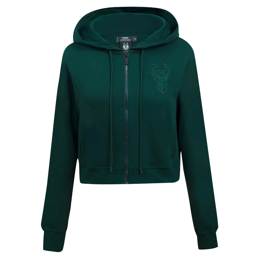 Sweat à capuche entièrement zippé triple ton sur Pro Standard Hunter Green Milwaukee Bucks pour femmes