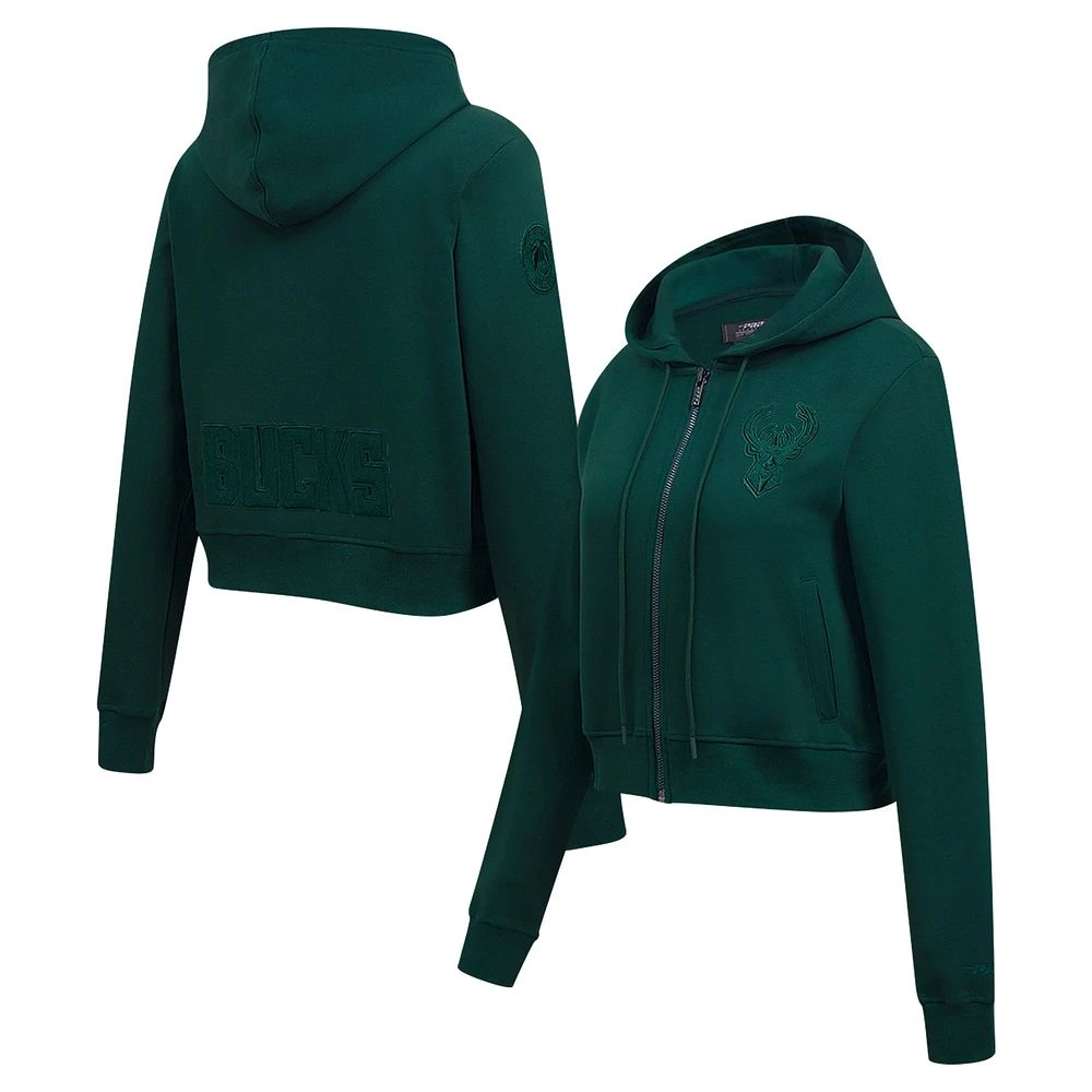 Sweat à capuche entièrement zippé triple ton sur Pro Standard Hunter Green Milwaukee Bucks pour femmes