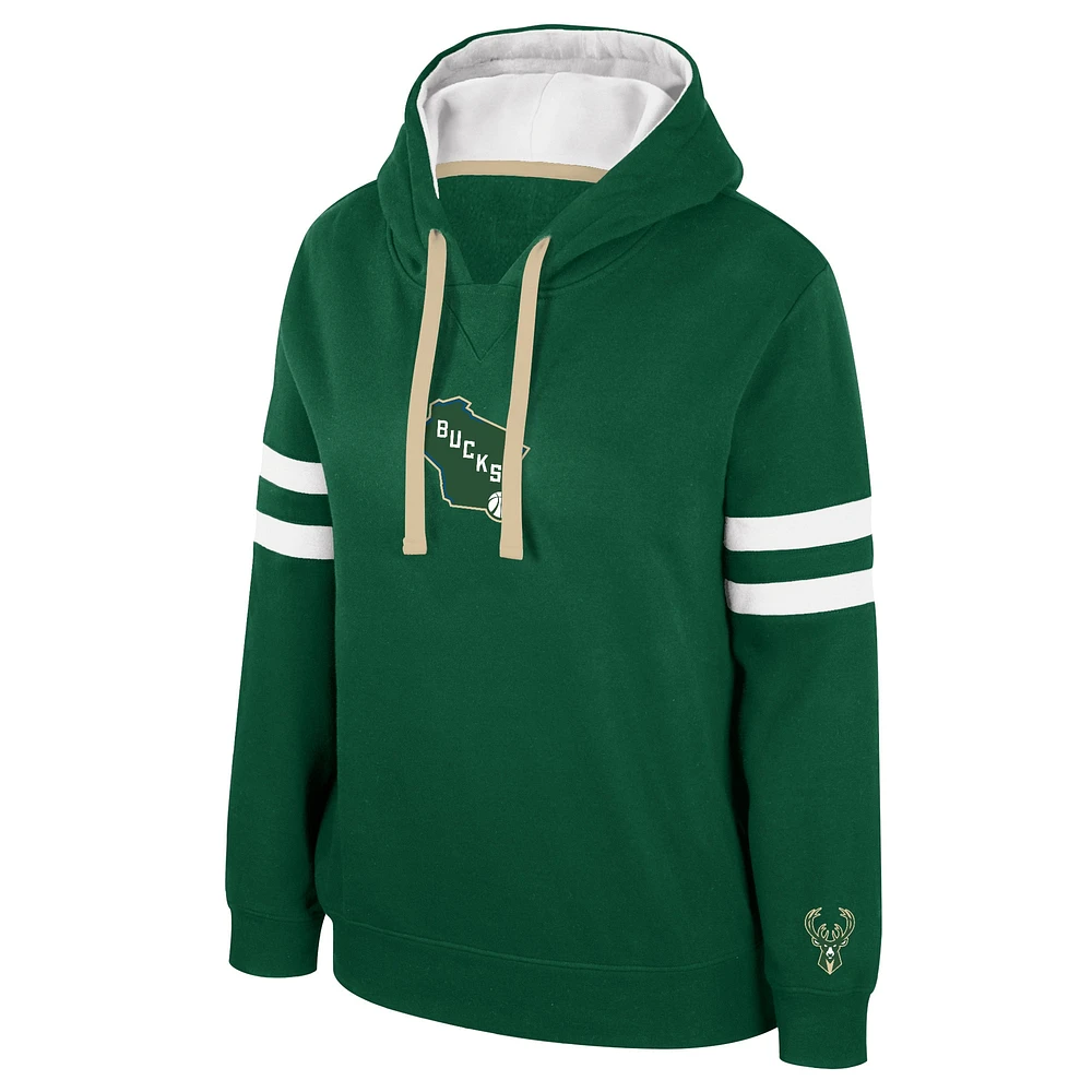 Sweat à capuche pour femme Stadium Essentials Hunter Green Milwaukee Bucks Road Game