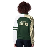 Women's Starter Hunter Green Milwaukee Bucks Line Up Dolman Raglan Full-Zip Track Jacket