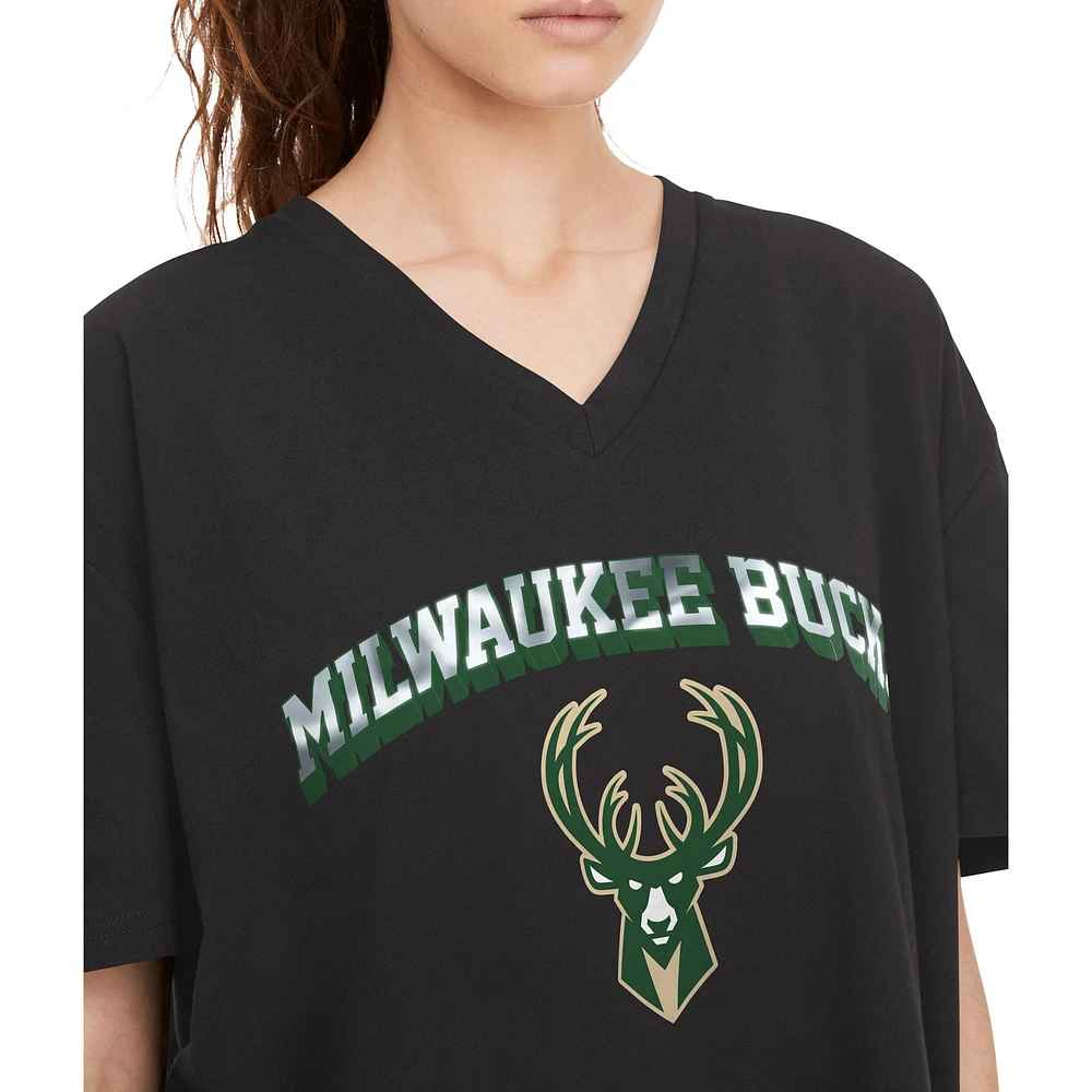 Women's Tommy Jeans Black Milwaukee Bucks Ashley V-Neck T-Shirt