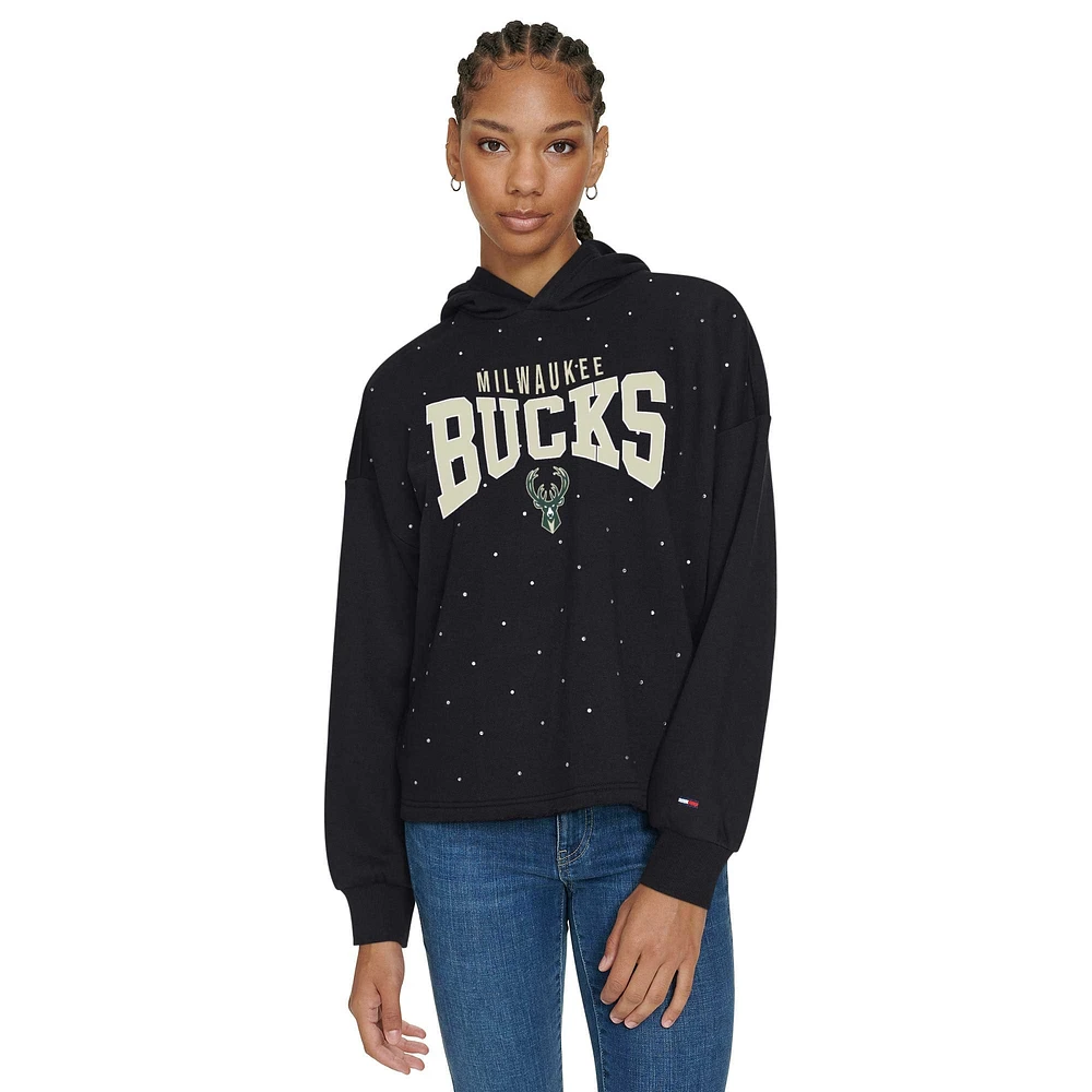 Sweat à capuche court Stella Milwaukee Bucks noir Tommy Jeans pour femme