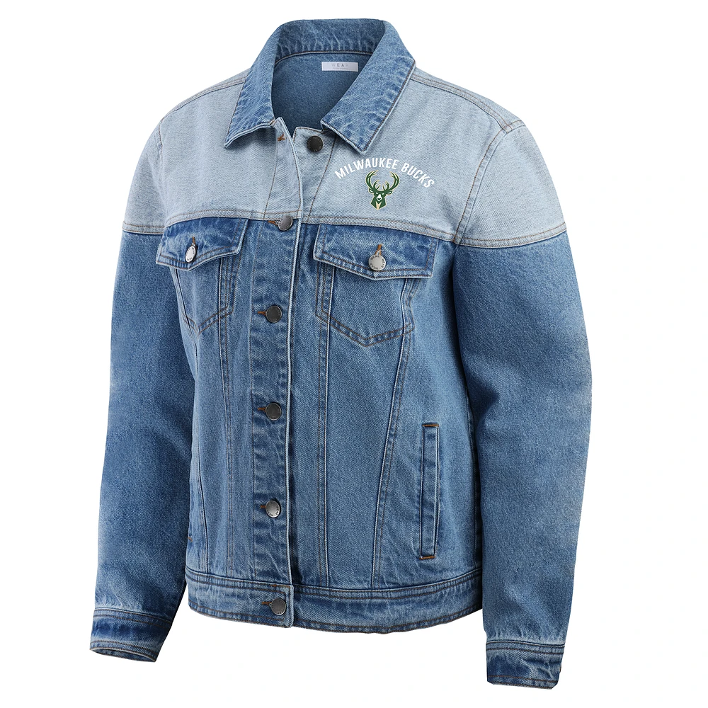 Women's WEAR by Erin Andrews Blue Milwaukee Bucks Full-Button Denim Jacket