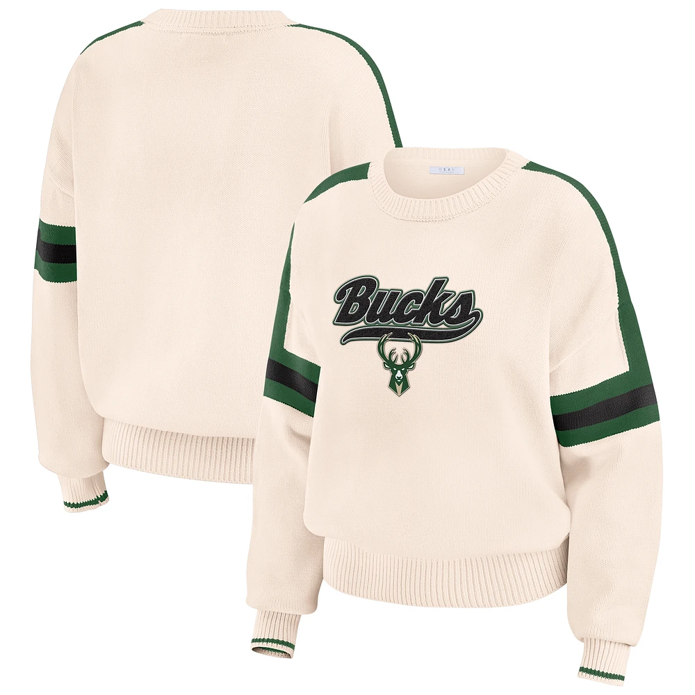 Pull à rayures crème Milwaukee Bucks pour femme WEAR by Erin Andrews