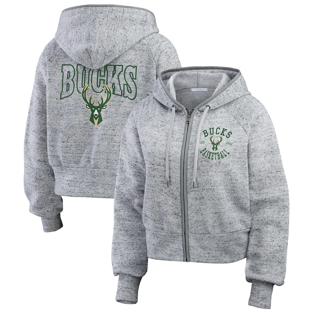 Sweat à capuche zippé Speckled Radiator pour femme WEAR by Erin Andrews Heather Gray Milwaukee Bucks