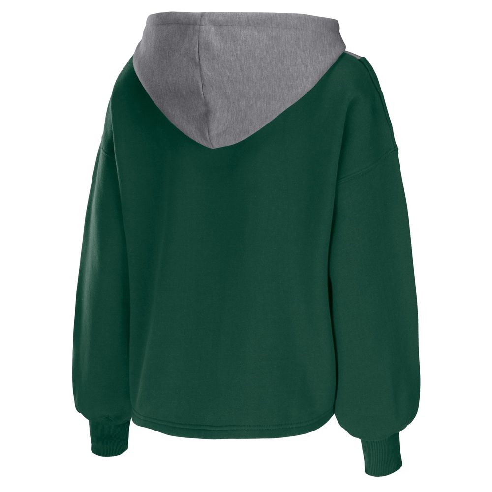 Women's WEAR by Erin Andrews Hunter Green Milwaukee Bucks Pieced Quarter-Zip Hoodie Jacket