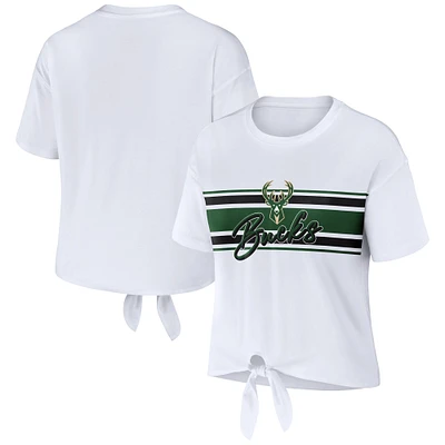 T-shirt blanc noué sur le devant des Milwaukee Bucks WEAR by Erin Andrews pour femmes