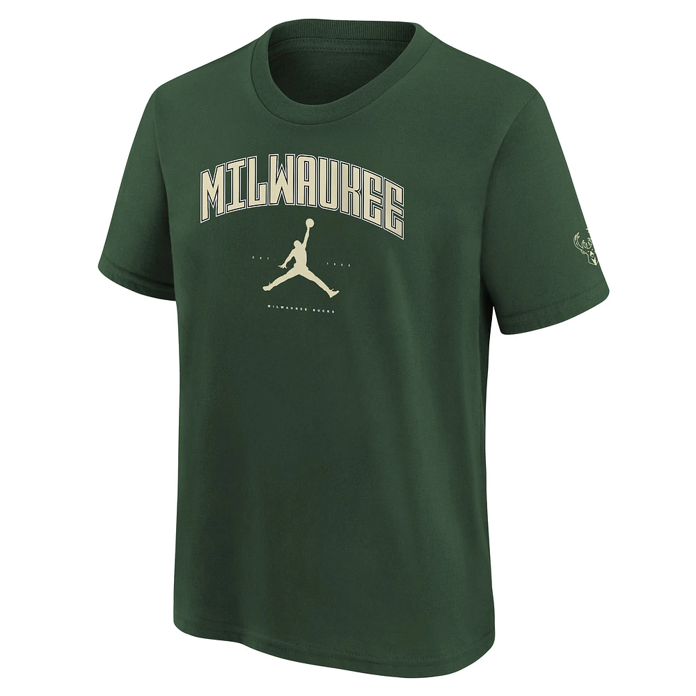 Youth Jordan Brand Hunter Green Milwaukee Bucks Essential Cities T-Shirt