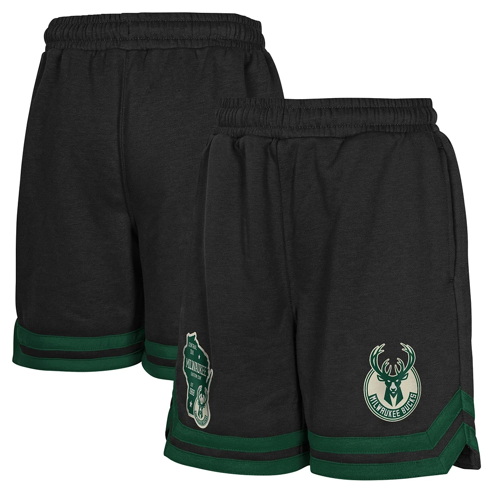 Short en polaire Teardrop noir Milwaukee Bucks pour jeunes