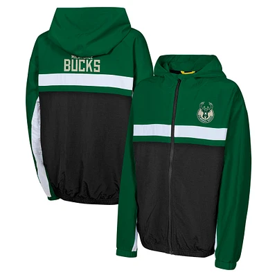 Veste à capuche entièrement zippée coupe-vent Milwaukee Bucks Hunter Green Youth