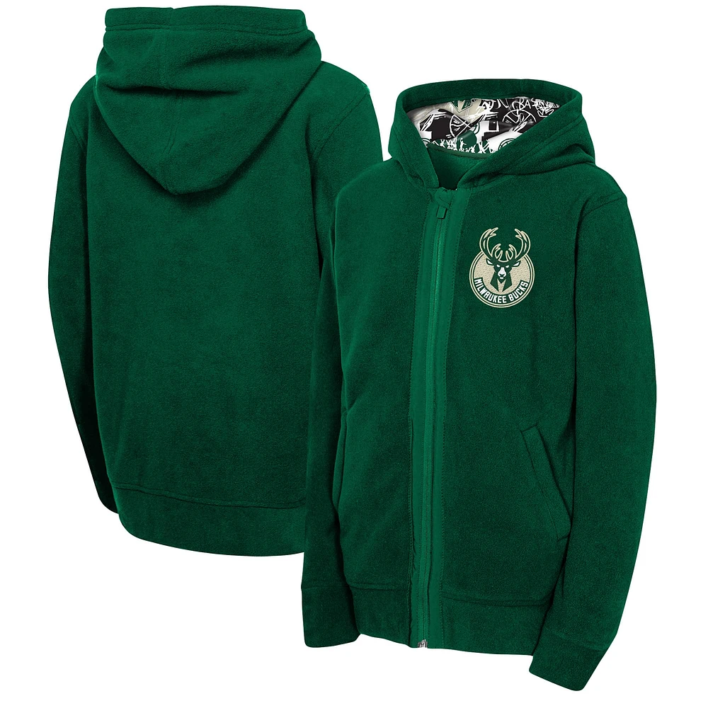 Youth Hunter Green Milwaukee Bucks Key Line Sherpa Full-Zip Hoodie