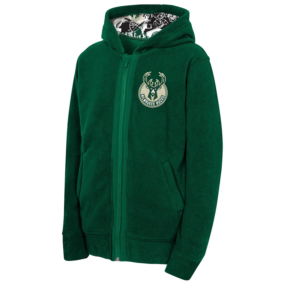 Sweat à capuche zippé en sherpa Key Line pour jeunes Milwaukee Bucks Hunter Green