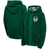 Sweat à capuche zippé en sherpa Key Line pour jeunes Milwaukee Bucks Hunter Green