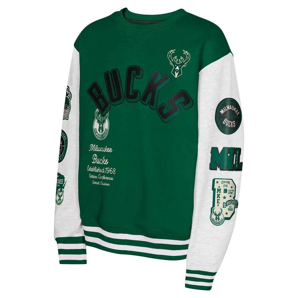 Youth Hunter Green Milwaukee Bucks Star Treatment Pullover Sweatshirt