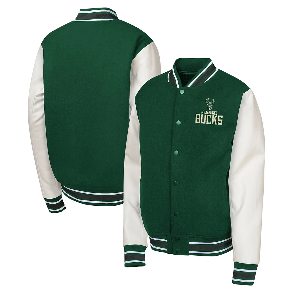 Veste universitaire True Team Full-Snap pour jeunes Milwaukee Bucks Hunter Green