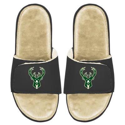 Milwaukee Bucks ISlide Youth Faux Fur Slide Sandals - Black/Tan