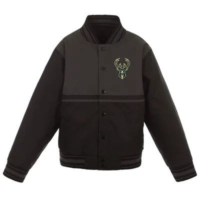 Milwaukee Bucks JH Design Youth Poly-Twill Full-Snap Jacket - Black/Charcoal