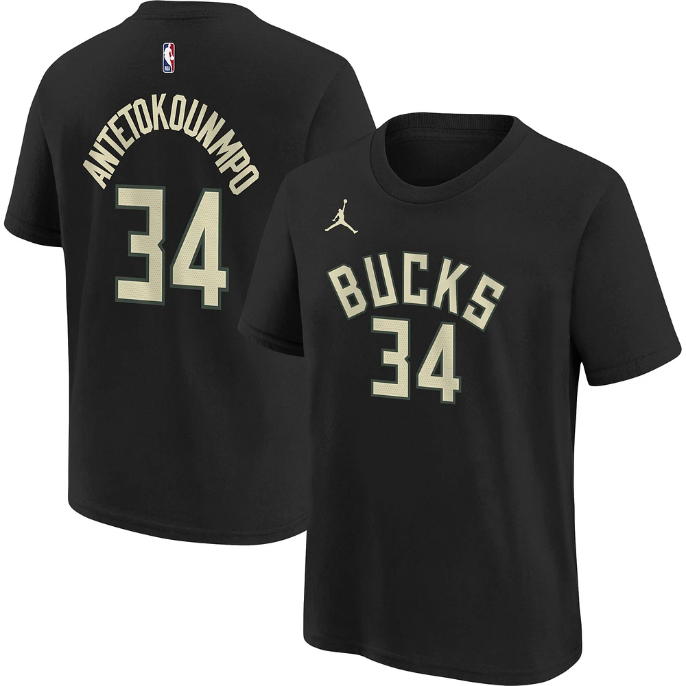 T-shirt Jordan Brand Giannis Antetokounmpo pour jeune Milwaukee Bucks Statement Edition avec nom et numéro de joueur