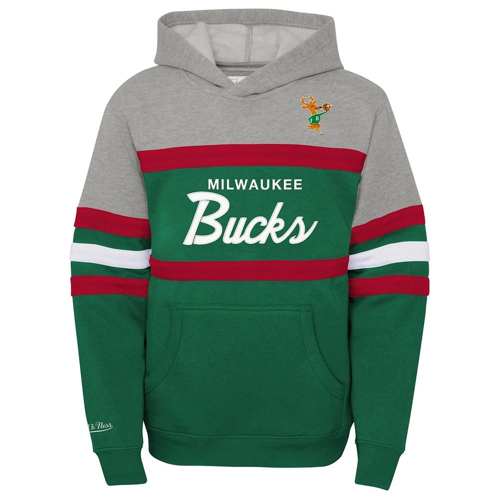 Youth Mitchell & Ness Green/Heather Gray Milwaukee Bucks Hardwood Classics Head Coach Pullover Hoodie