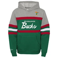 Youth Mitchell & Ness Green/Heather Gray Milwaukee Bucks Hardwood Classics Head Coach Pullover Hoodie