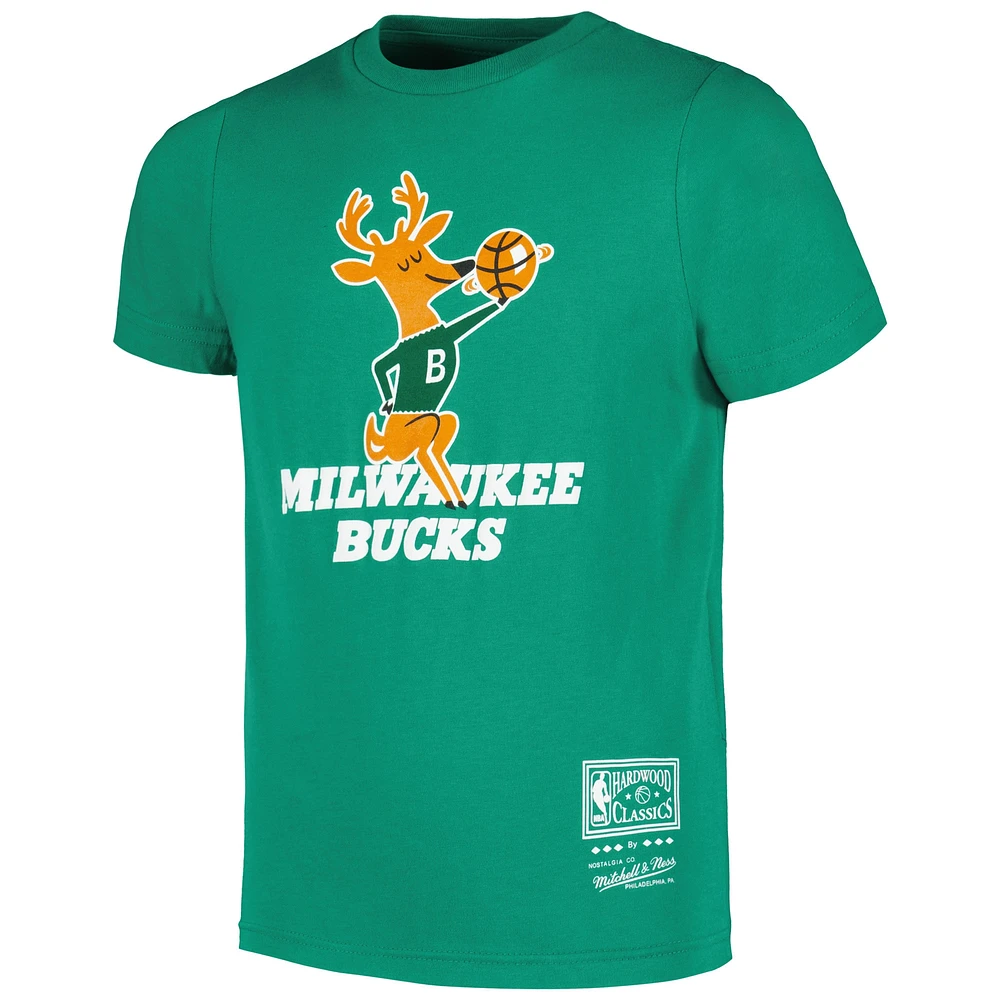 T-shirt vert avec logo rétro Mitchell & Ness pour jeunes Milwaukee Bucks Hardwood Classics