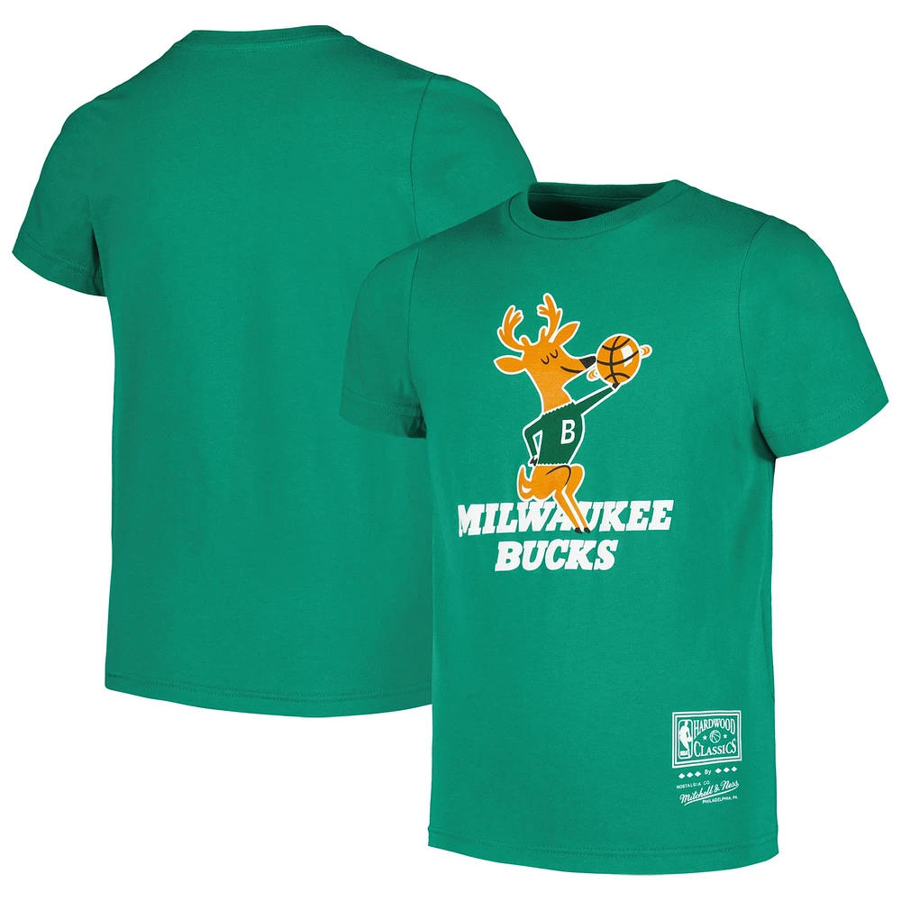 T-shirt vert avec logo rétro Mitchell & Ness pour jeunes Milwaukee Bucks Hardwood Classics