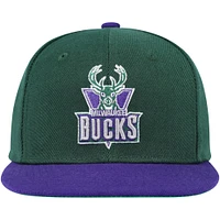 Youth Mitchell & Ness Hunter Green/Purple Milwaukee Bucks Two-Tone Snapback Hat