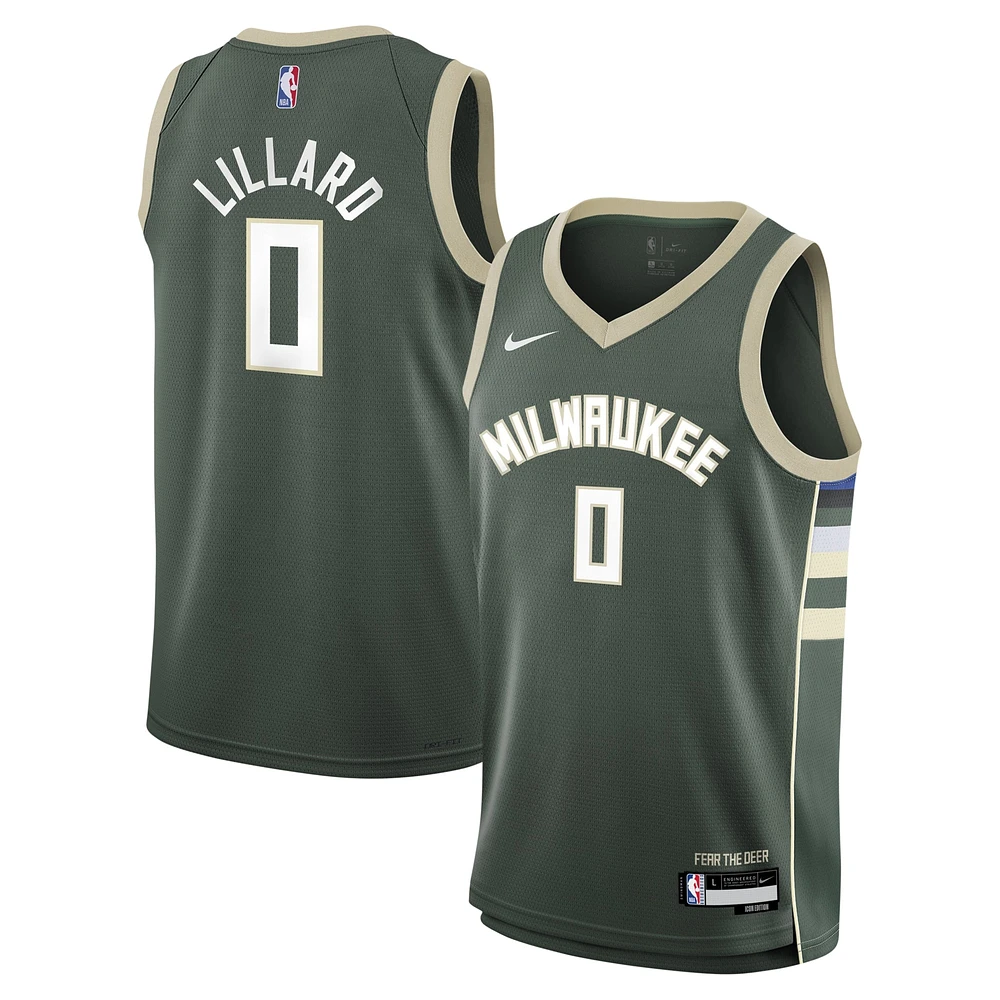 Maillot Nike Swingman Damian Lillard Hunter vert Milwaukee Bucks pour jeune - Édition Icon