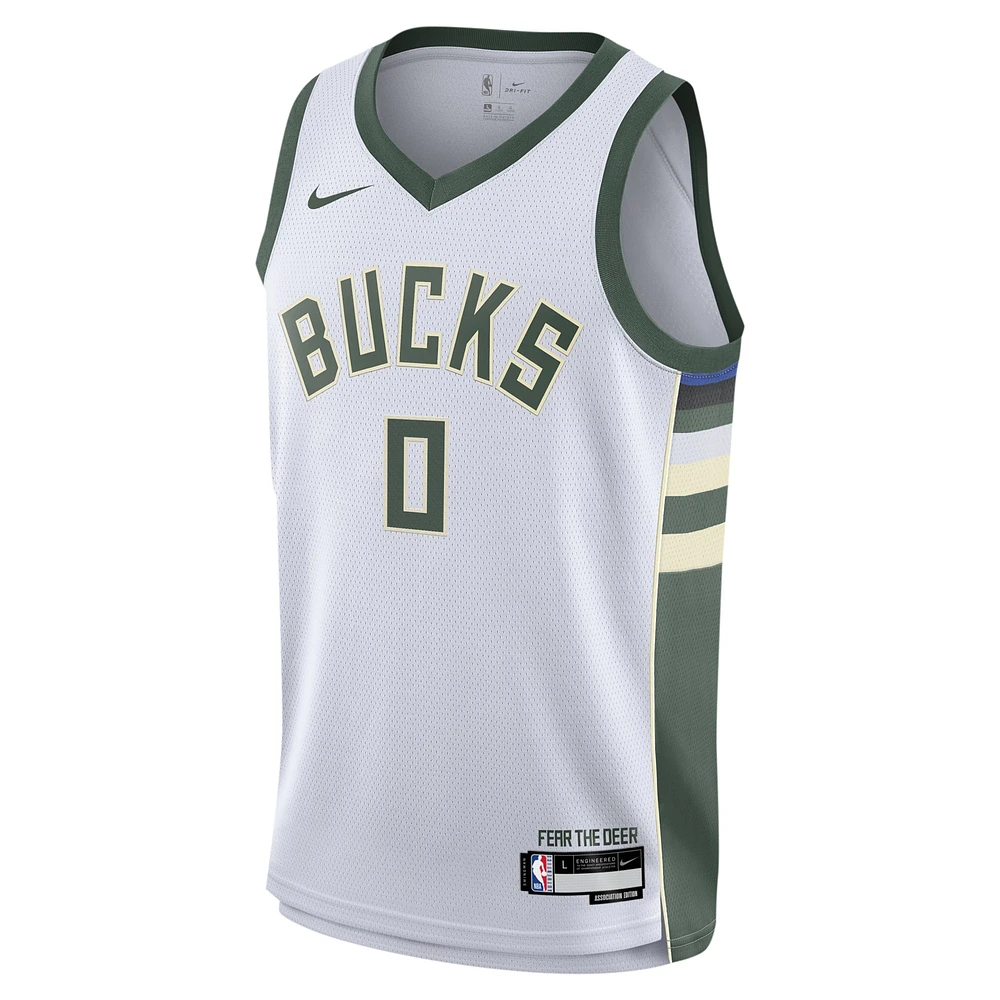 Maillot Nike Swingman Damian Lillard blanc Milwaukee Bucks pour jeune - Édition Association