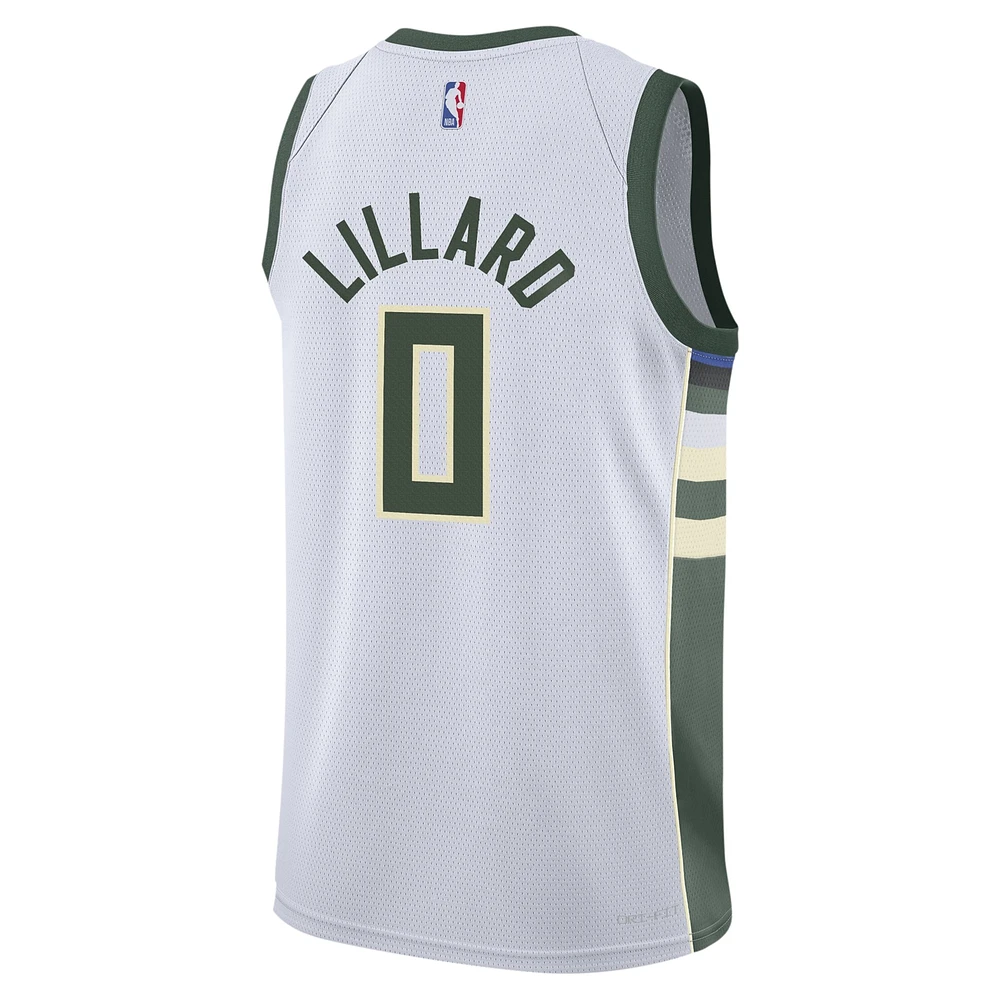 Maillot Nike Swingman Damian Lillard blanc Milwaukee Bucks pour jeune - Édition Association