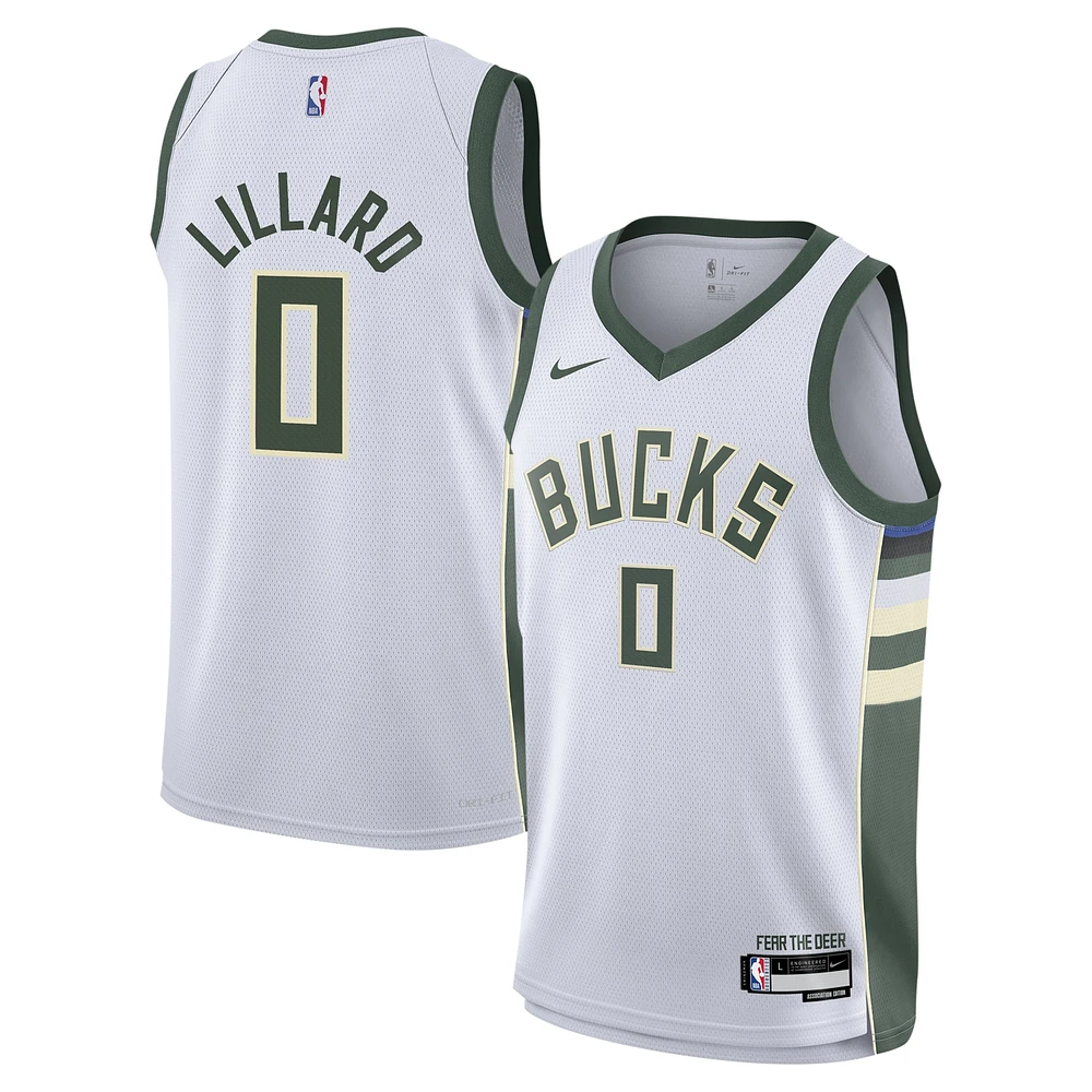 Maillot Nike Swingman Damian Lillard blanc Milwaukee Bucks pour jeune - Édition Association