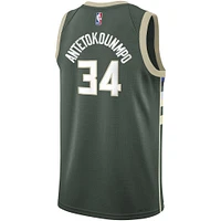 Maillot Nike Giannis Antetokounmpo Hunter Green Milwaukee Bucks Swingman pour jeune - Édition Icon