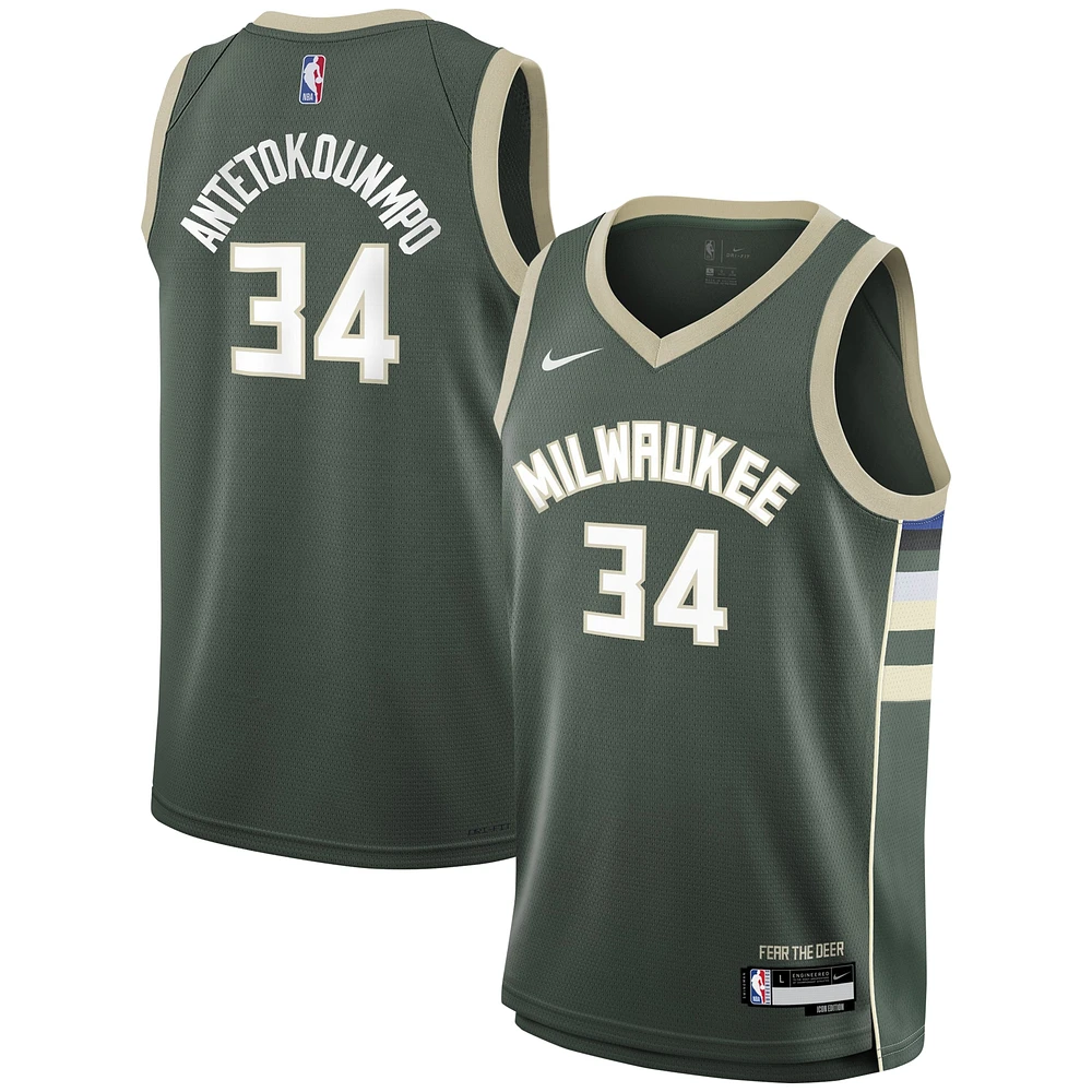 Youth Nike Giannis Antetokounmpo Hunter Green Milwaukee Bucks Swingman Jersey - Icon Edition