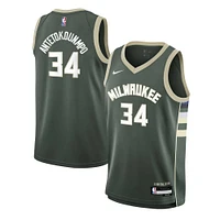 Maillot Nike Giannis Antetokounmpo Hunter Green Milwaukee Bucks Swingman pour jeune - Édition Icon