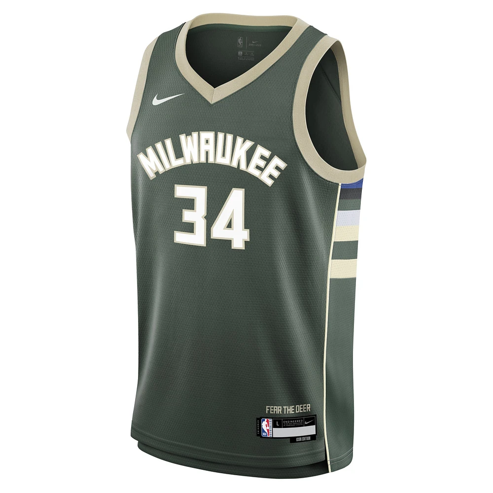 Maillot Nike Giannis Antetokounmpo Hunter Green Milwaukee Bucks Swingman pour jeune - Édition Icon