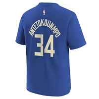 T-shirt Nike Giannis Antetokounmpo Royal Milwaukee Bucks 2024/25 City Edition pour jeune avec nom et numéro