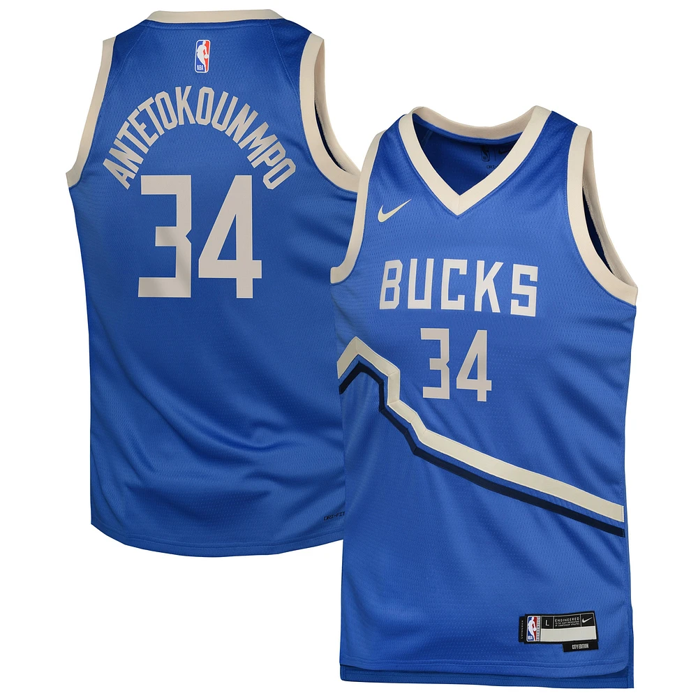 Maillot de joueur Nike Giannis Antetokounmpo Royal Milwaukee Bucks 2024/25 Swingman pour jeune - Édition City