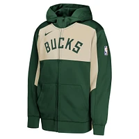 Sweat à capuche entièrement zippé Nike Hunter Green/Cream Milwaukee Bucks Authentic On-Court Showtime Performance pour jeune