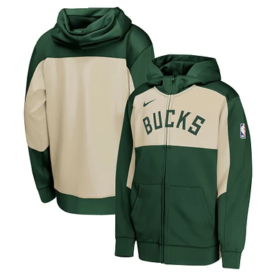 Sweat à capuche entièrement zippé Nike Hunter Green/Cream Milwaukee Bucks Authentic On-Court Showtime Performance pour jeune