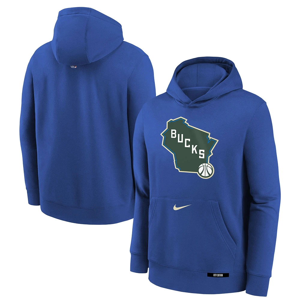 Sweat à capuche en polaire Nike Royal Milwaukee Bucks 2024/25 City Edition Club pour jeune