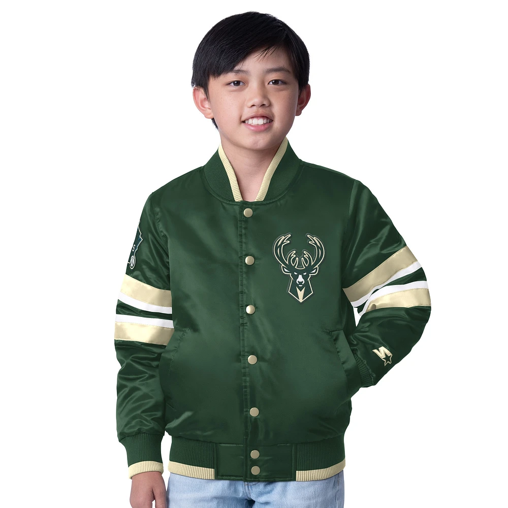 Veste à boutons-pression complète Scout Varsity Milwaukee Bucks pour jeunes Starter Hunter Green