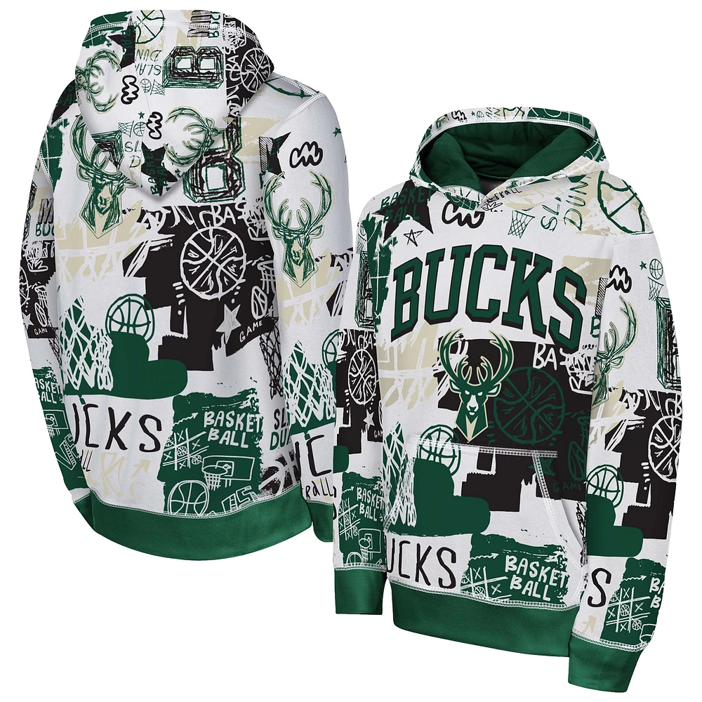 Sweat à capuche Wild Style Milwaukee Bucks blanc/vert chasseur pour jeunes