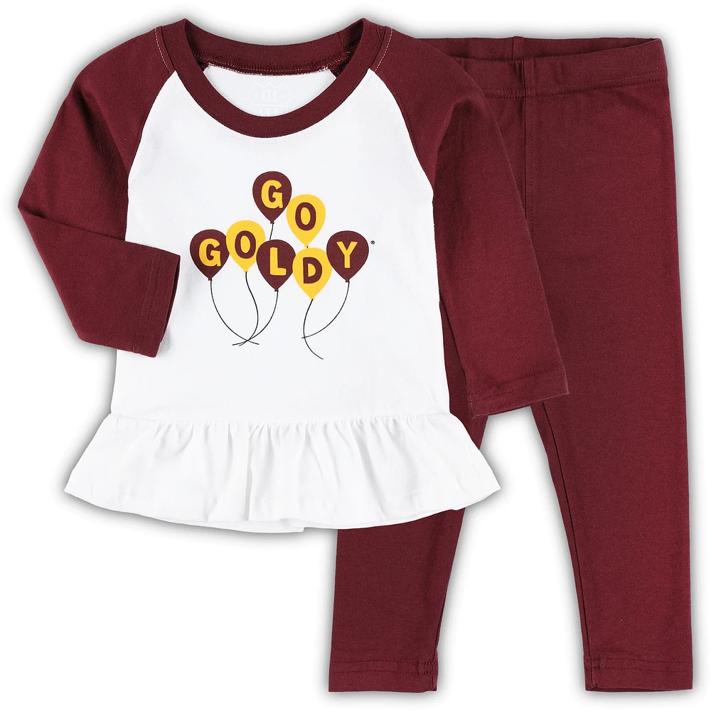 Ensemble t-shirt et legging à manches 3/4 avec ballons raglan Golden Gophers du Minnesota Wes & Willy pour bébé, marron/blanc