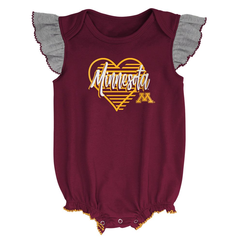 Girls Newborn & Infant Maroon/Heather Gray Minnesota Golden Gophers All The Love Bodysuit Bib Booties Set